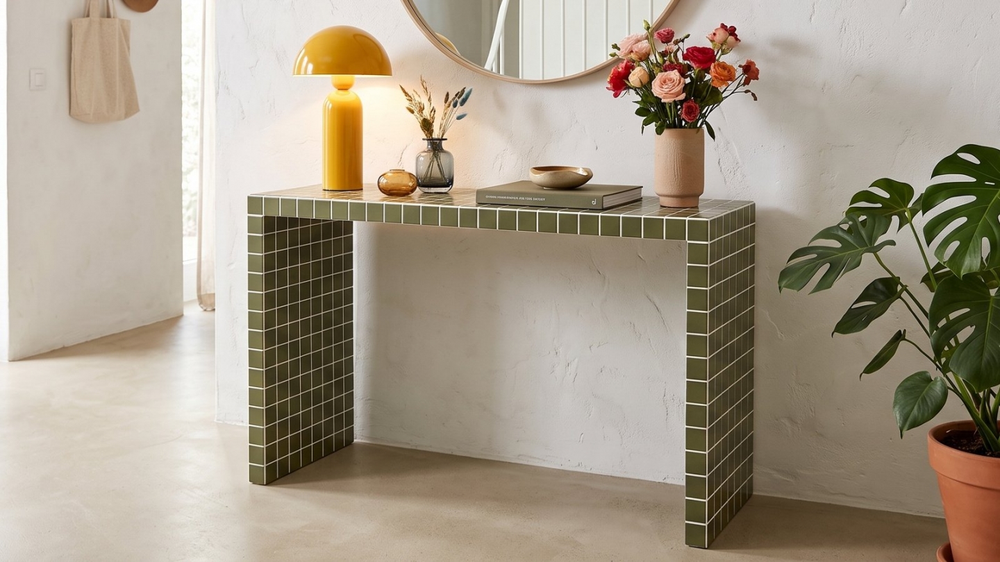 Console effet mosaïque vert olive 100 cm - Ibiza Console effet mosaïque vert olive 100 cm - Ibiza