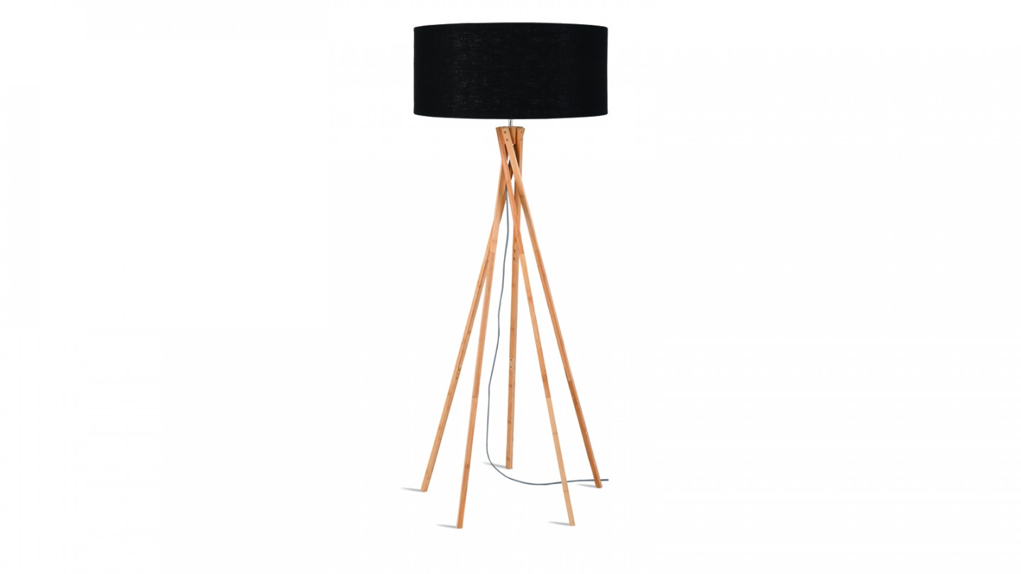 Lampadaire en bambou abat jour en lin noir - Collection Kilimanjaro - Good&Mojo