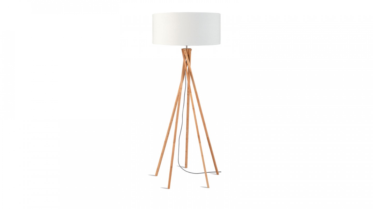 Lampadaire en bambou abat jour en lin blanc - Collection Kilimanjaro - Good&Mojo