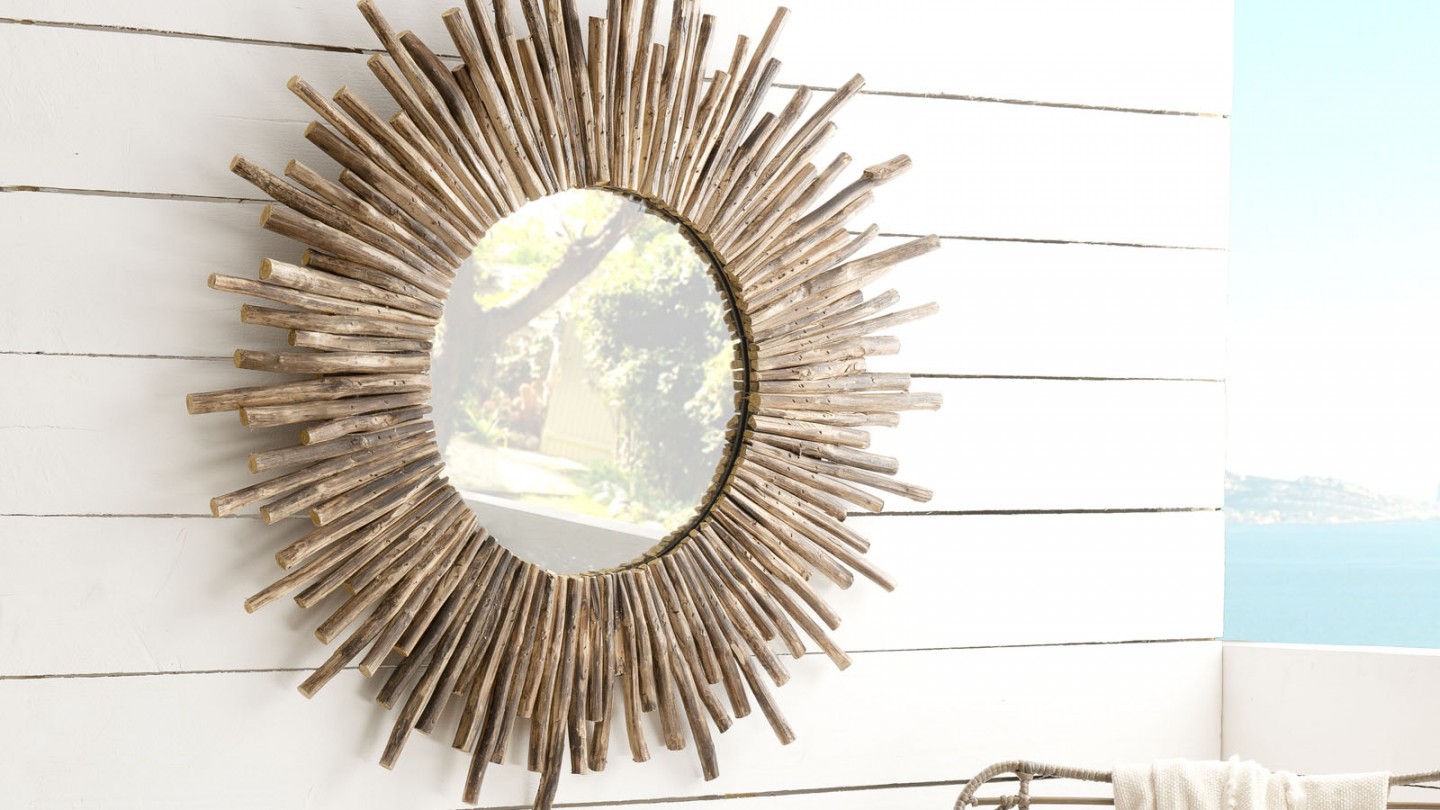 Miroir rond soleil en branches - Collection Clara