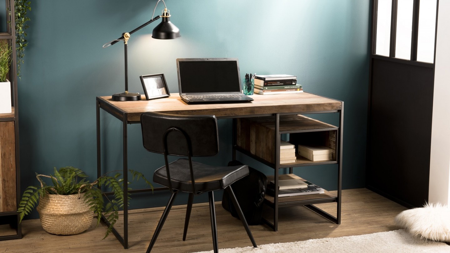 Bureau en teck recyclé acacia et métal - Collection Sixtine