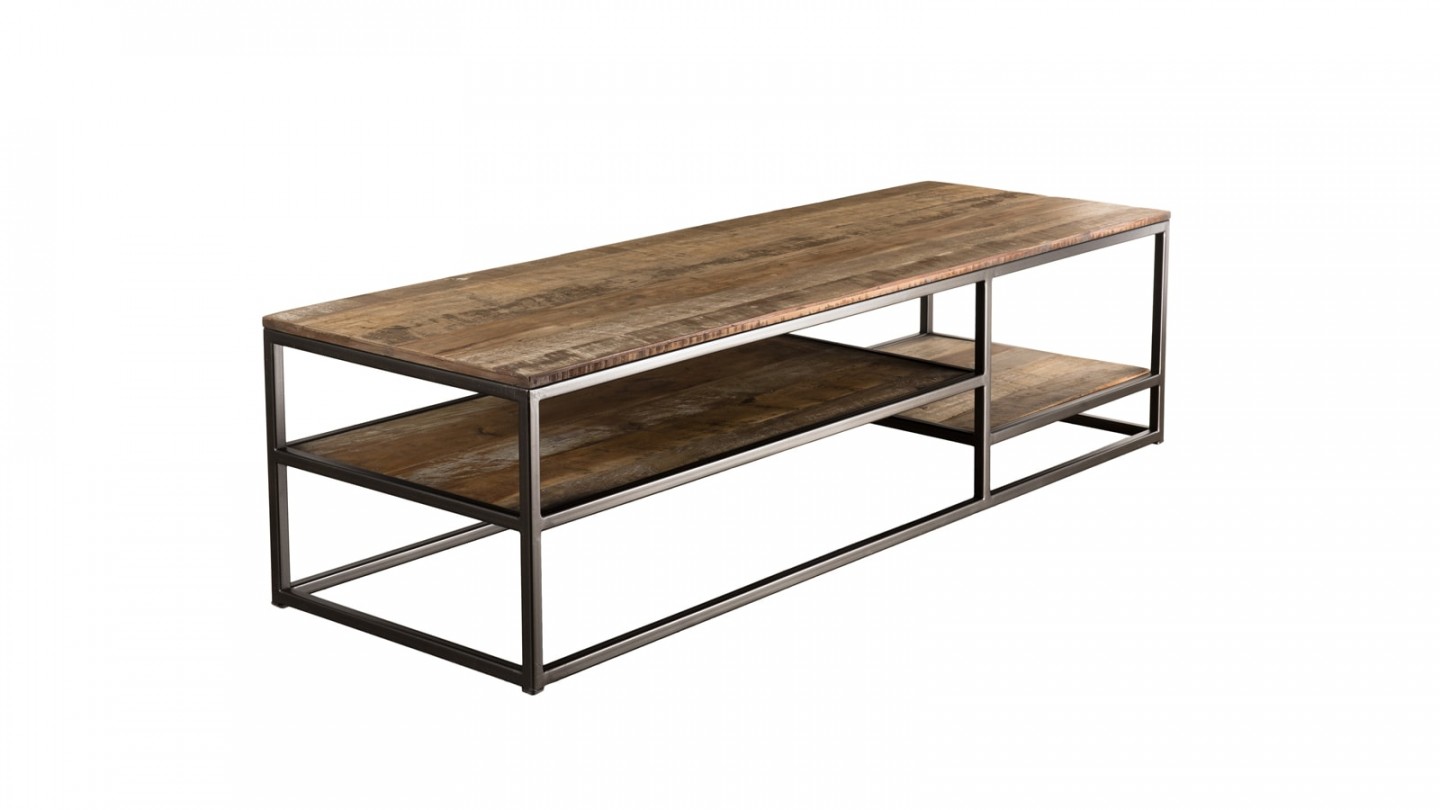 Table basse rectangulaire en teck recyclé acacia et métal - Collection Sixtine