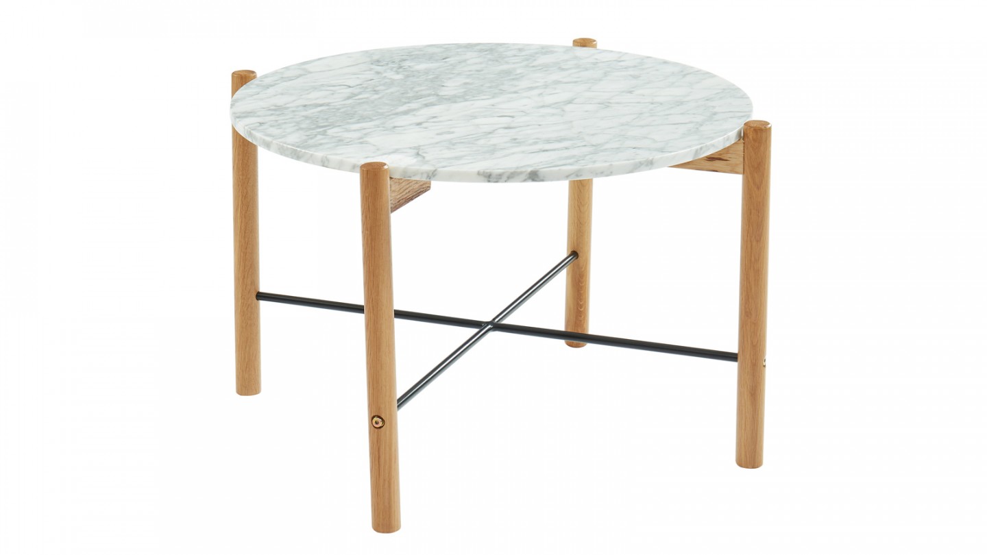 Table basse ronde 60 cm en marbre blanc et pieds en chêne- Collection Anna