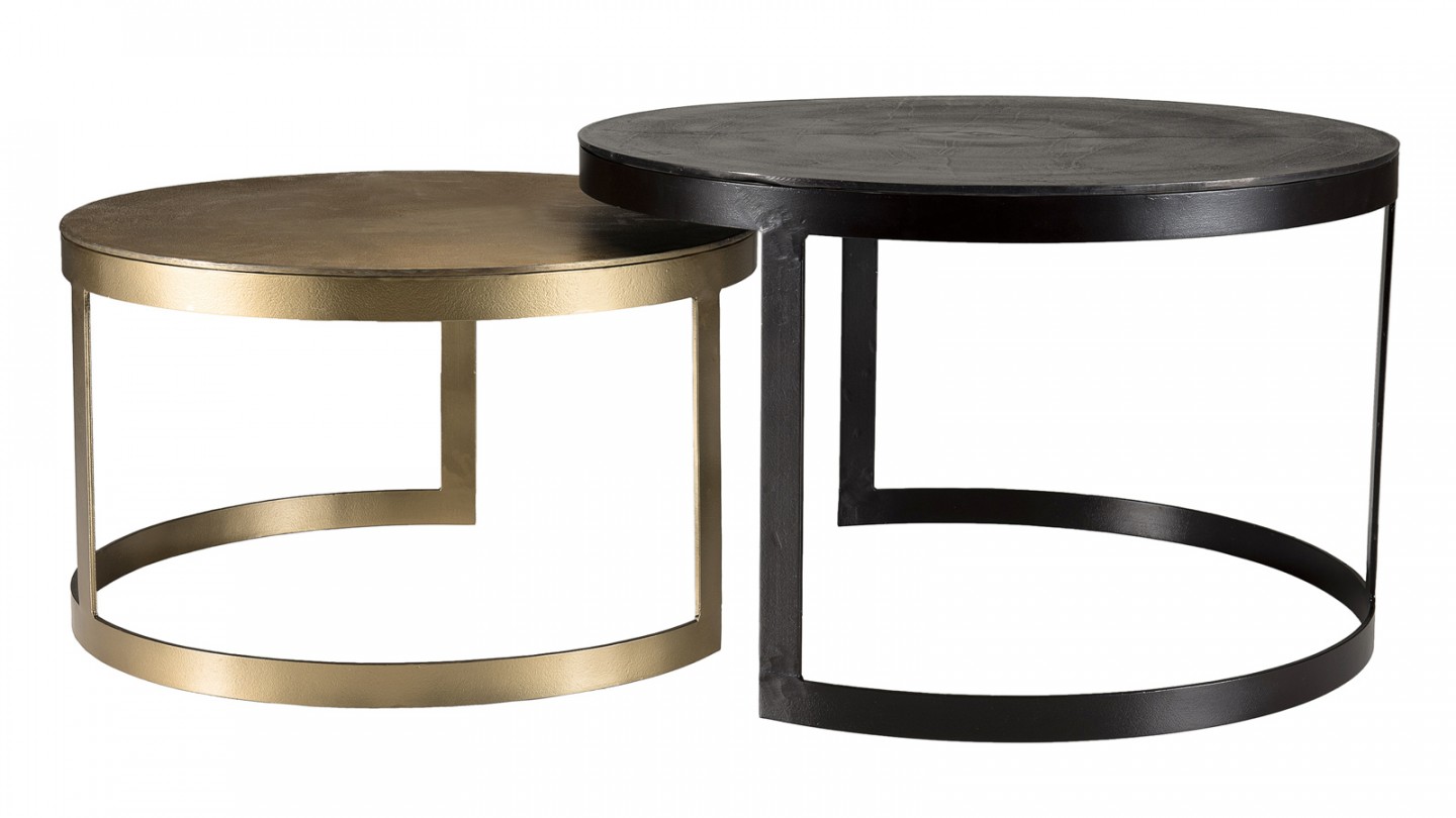 Lot de 2 tables gigognes rondes doré et noir - Collection Johan