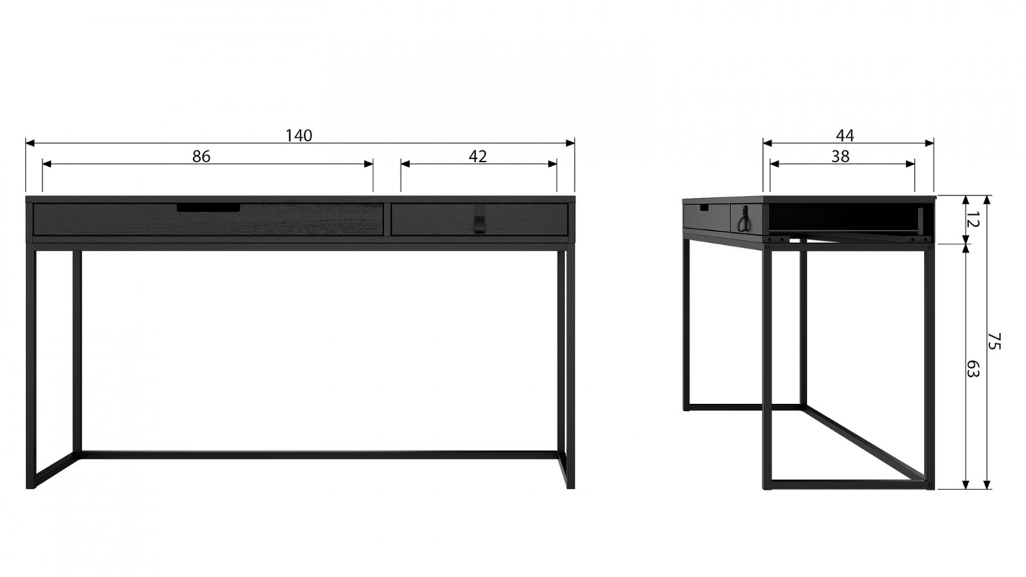 Bureau 2 tiroir en pin massif et métal noir - Collection Silas - Woood