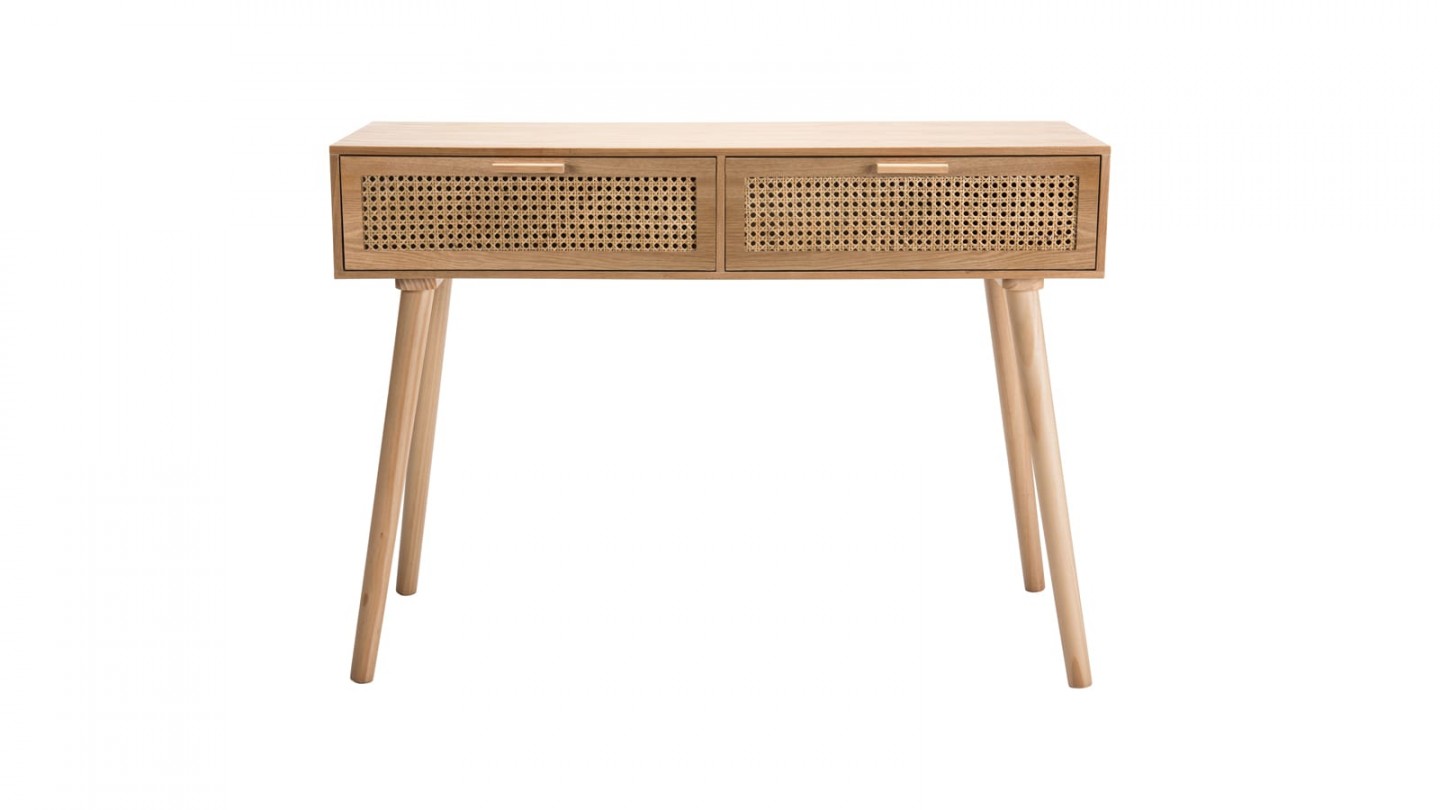 Console 2 tiroirs en bois naturel et rotin - Collection Rodrigo