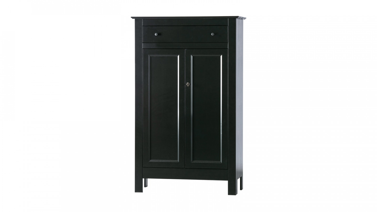 Armoire 2 portes 1 tiroir en pin laqué noir - Collection Eva - Woood