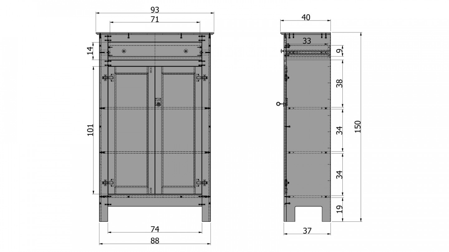 Armoire 2 portes 1 tiroir en pin laqué noir - Collection Eva - Woood