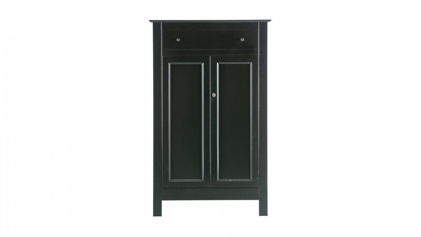 Armoire 2 portes 1 tiroir en pin laqué noir - Collection Eva - Woood