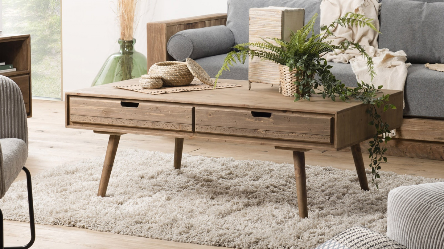 Table basse scandinave 4 tiroirs en pin - Collection Andy