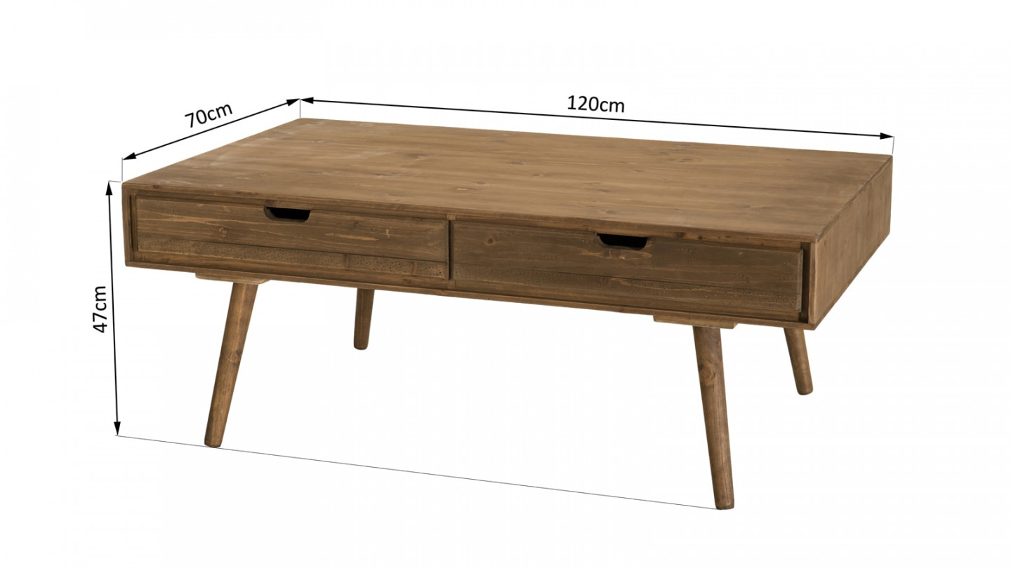 Table basse scandinave 4 tiroirs en pin - Collection Andy