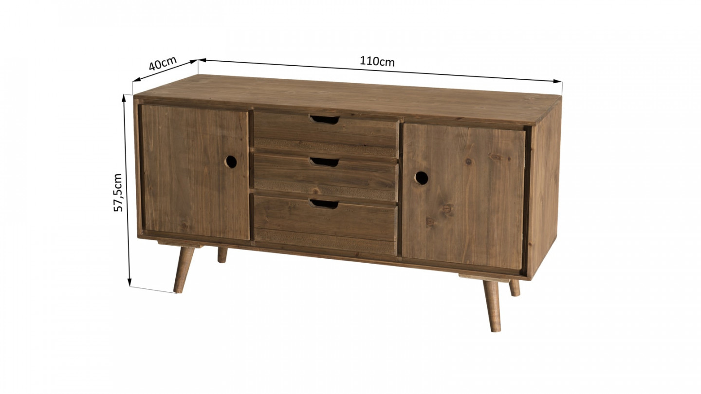 Buffet scandinave 2 portes 3 tiroirs en pin - Collection Andy