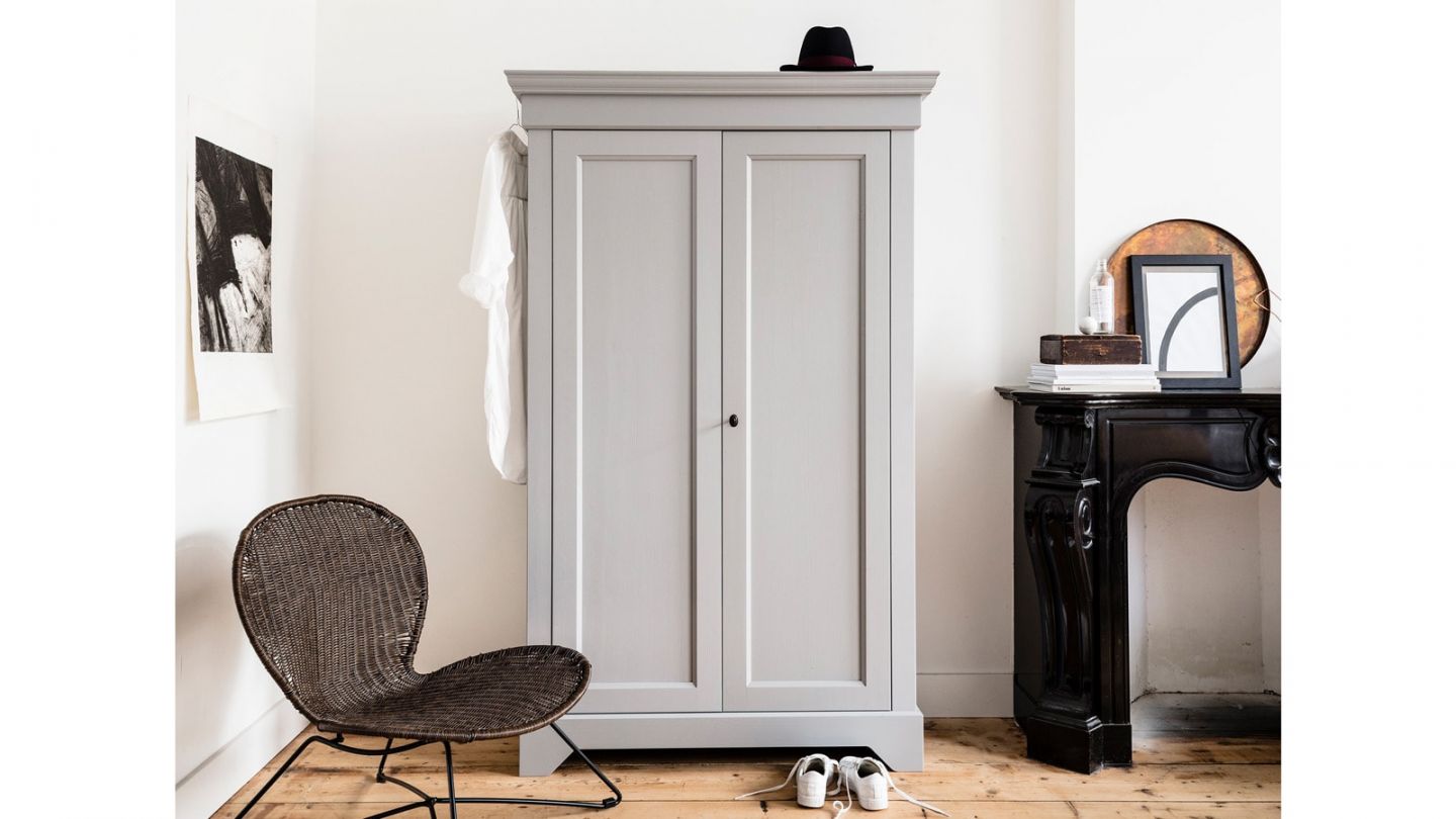 Armoire 2 portes en pin gris béton - Collection Isabel - Woood