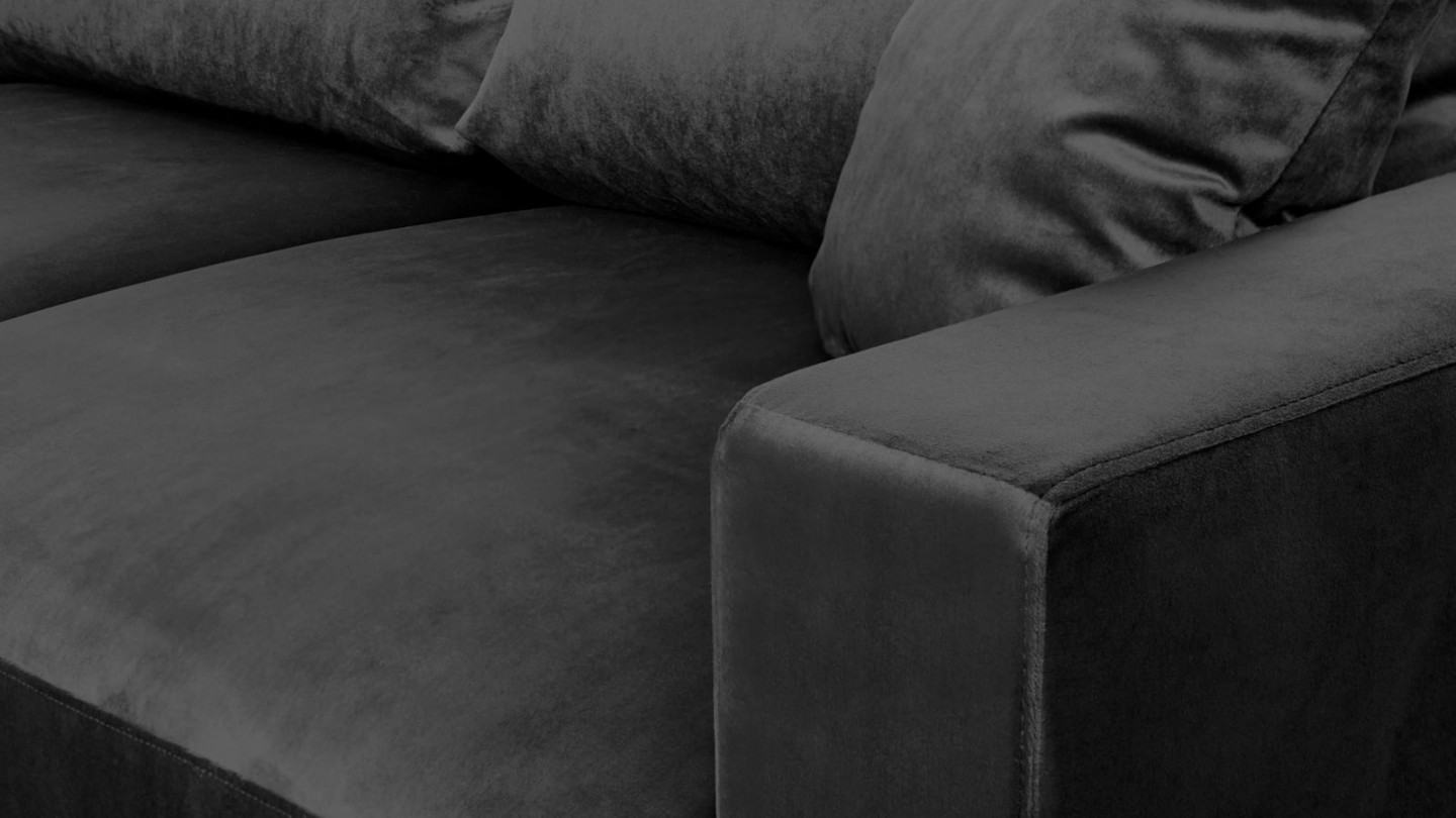 Canapé d'angle gauche convertible 5 places en velours gris avec coffre de rangement - Collection Robin