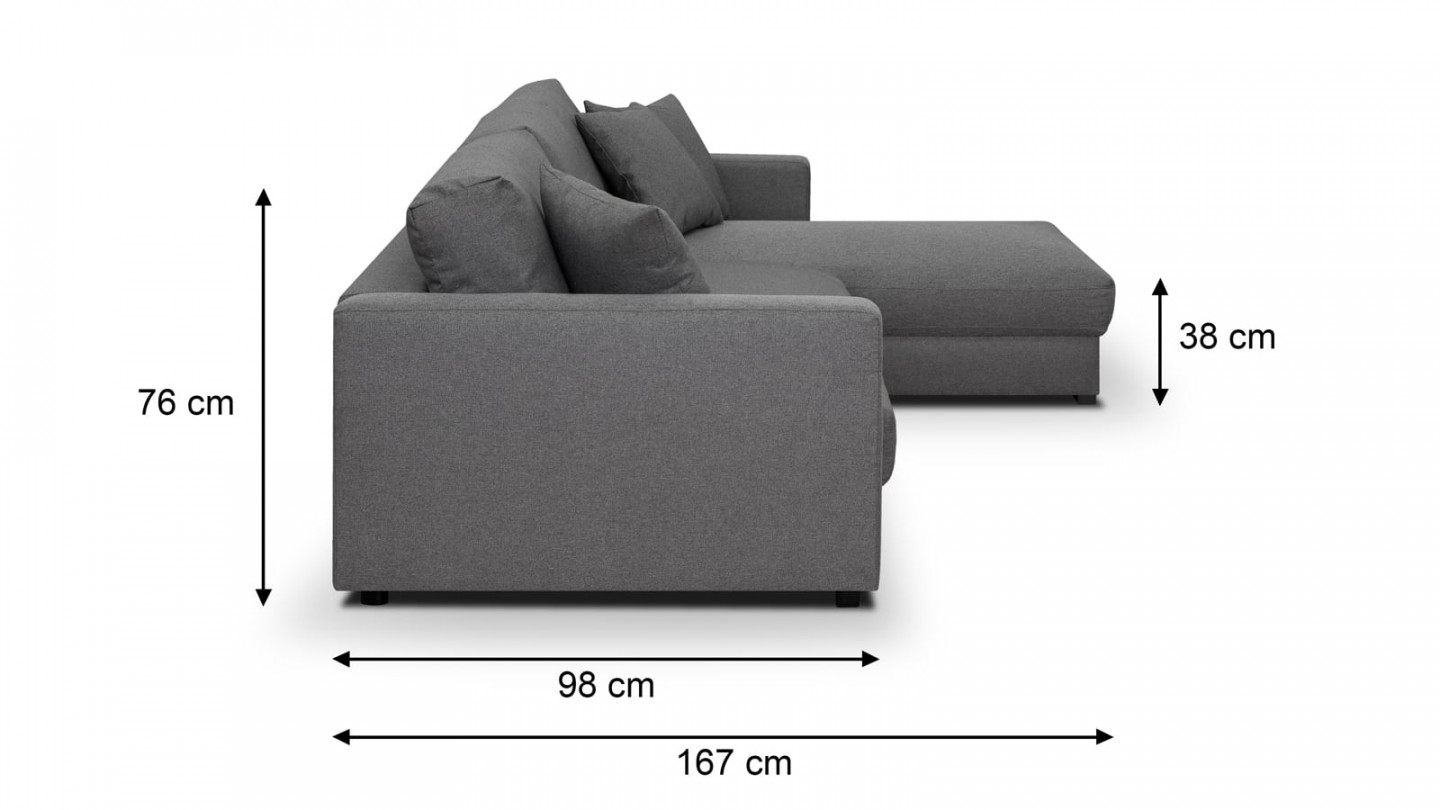 Canapé d'angle droit convertible 5 places en tissu gris souris avec coffre de rangement - Collection Robin