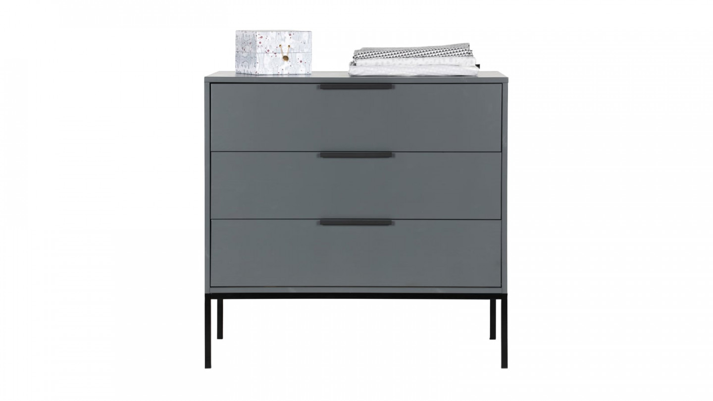 Commode 3 tiroirs en pin gris piètement en métal - Collection Adam - Woood