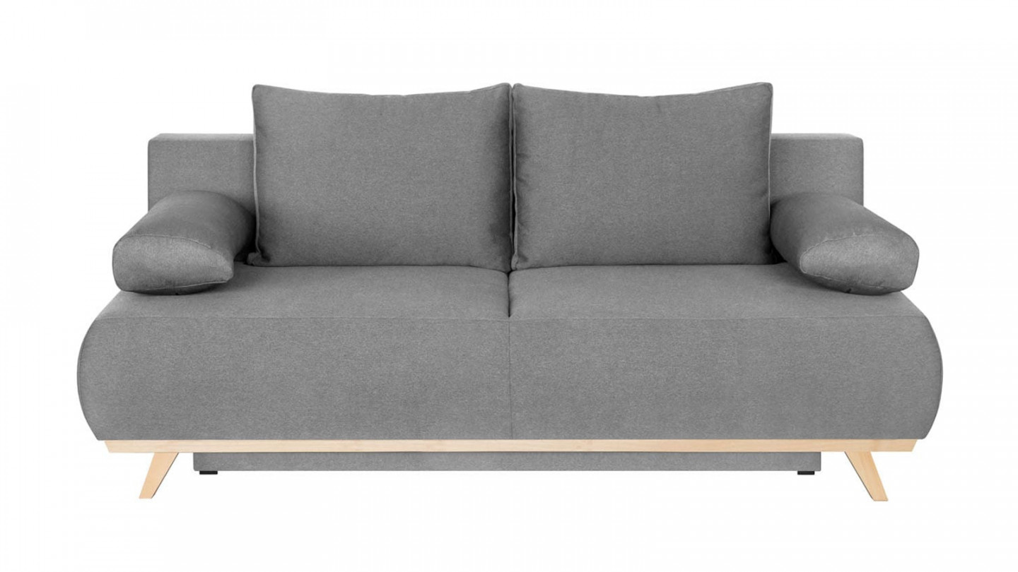 Canapé convertible 3 places avec coffre de rangement en tissu gris clair - Collection Laria