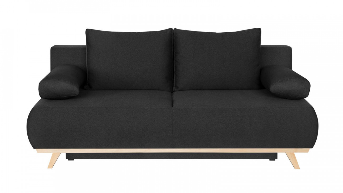 Canapé convertible 3 places avec coffre de rangement en tissu gris anthracite - Collection Laria