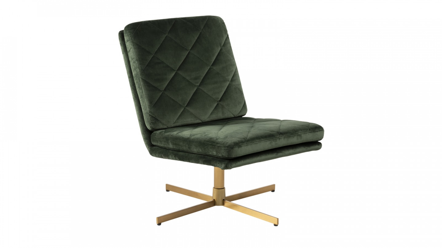 Chaise pivotante en velours vert piètement en métal doré - Collection Carrera