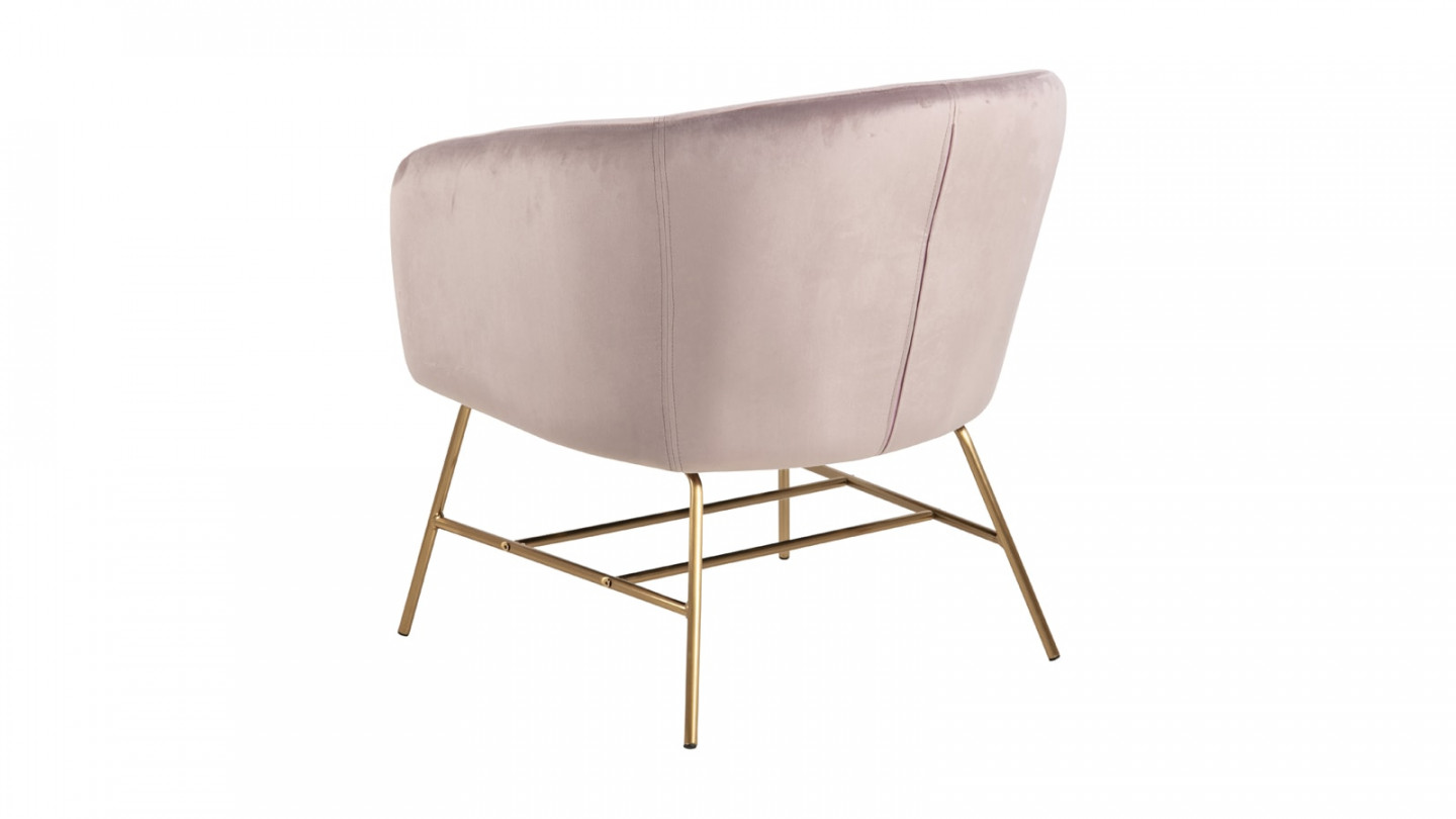 Fauteuil en velours rose et piètement en métal doré - Ramsey