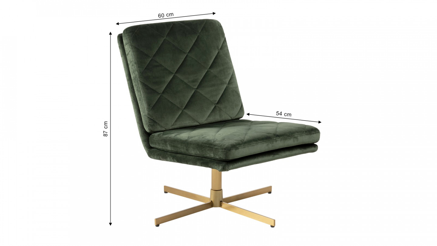 Chaise pivotante en velours vert piètement en métal doré - Collection Carrera