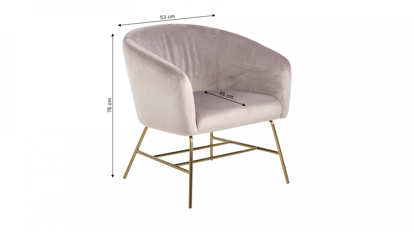 Fauteuil en velours rose et piètement en métal doré - Ramsey