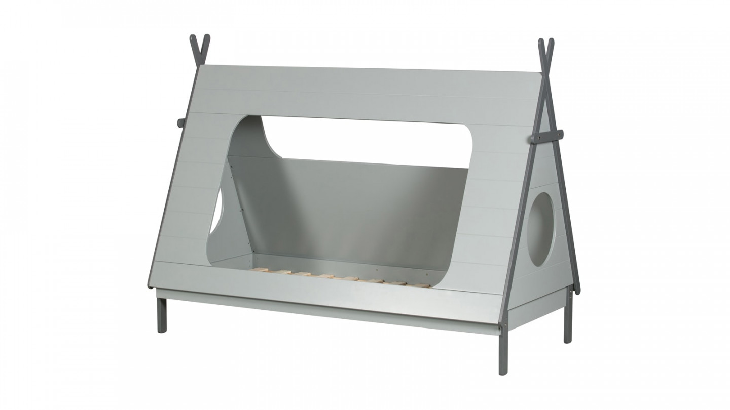 Lit tipi enfant 90x200 avec sommier gris béton - Woood