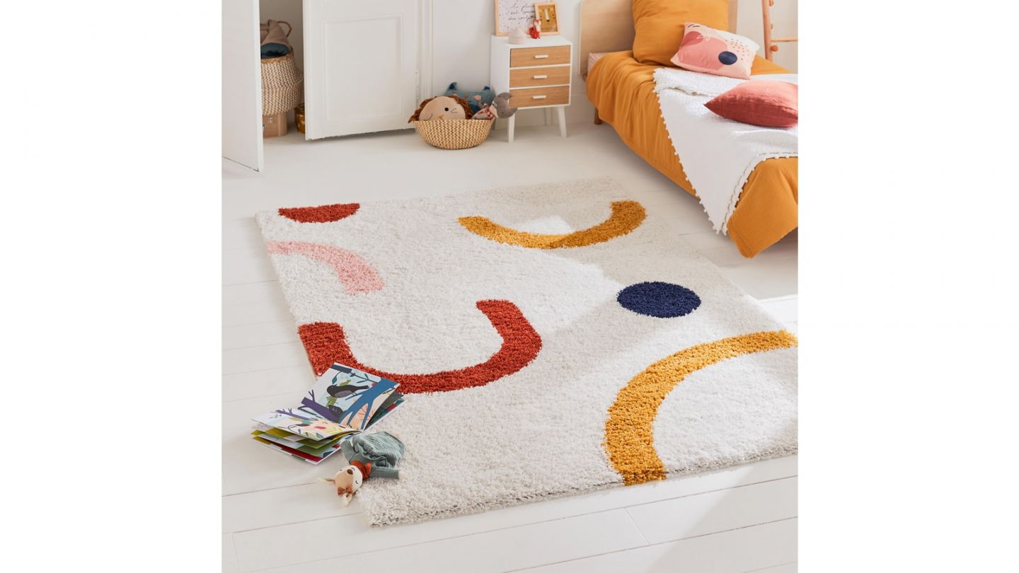 Tapis shaggy AQUARELLE 109 multi 80x140cm - Hauteur fil 30 mm - Denstité 1800 gr/m2 - 100% polypropylène