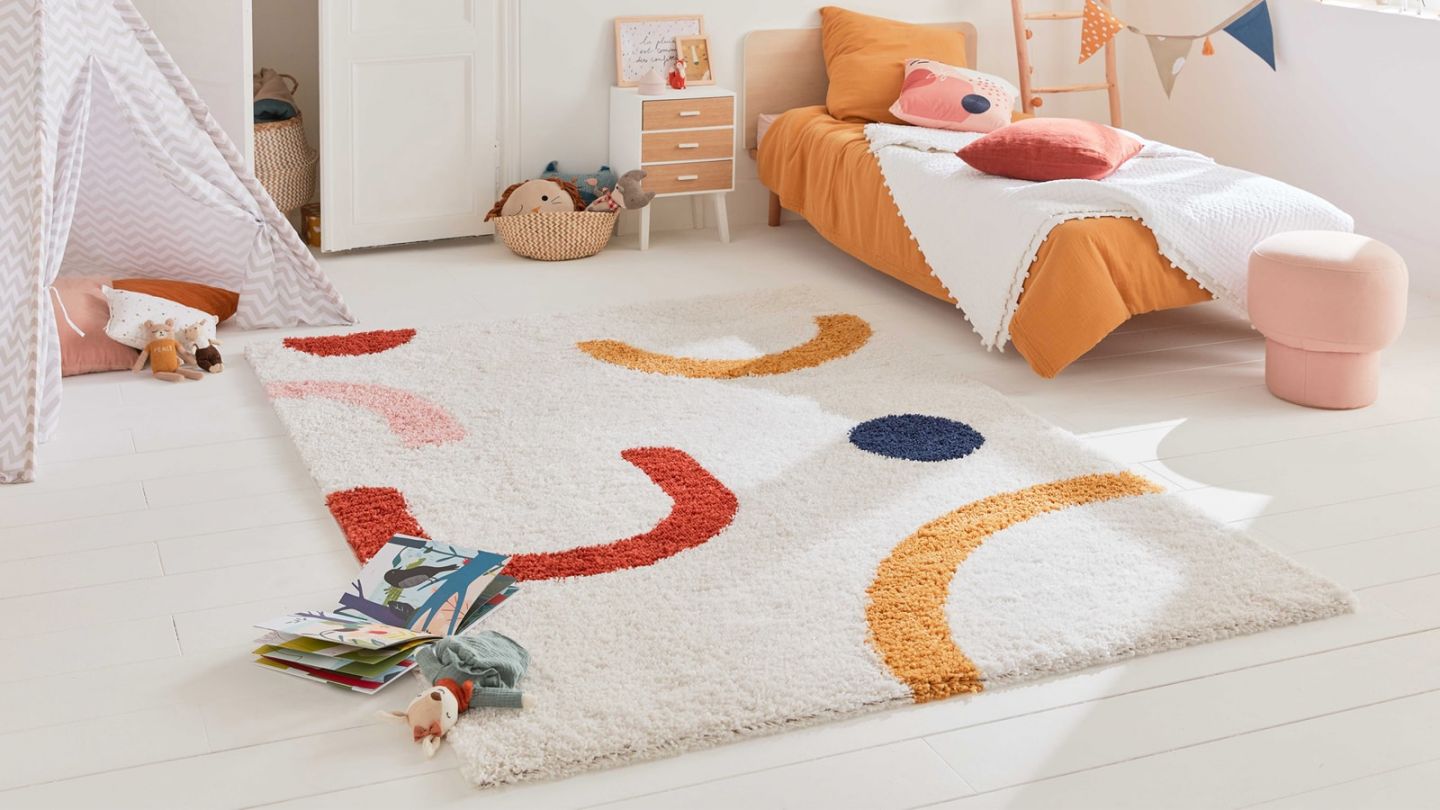 Tapis shaggy AQUARELLE 109 multi 80x140cm - Hauteur fil 30 mm - Denstité 1800 gr/m2 - 100% polypropylène