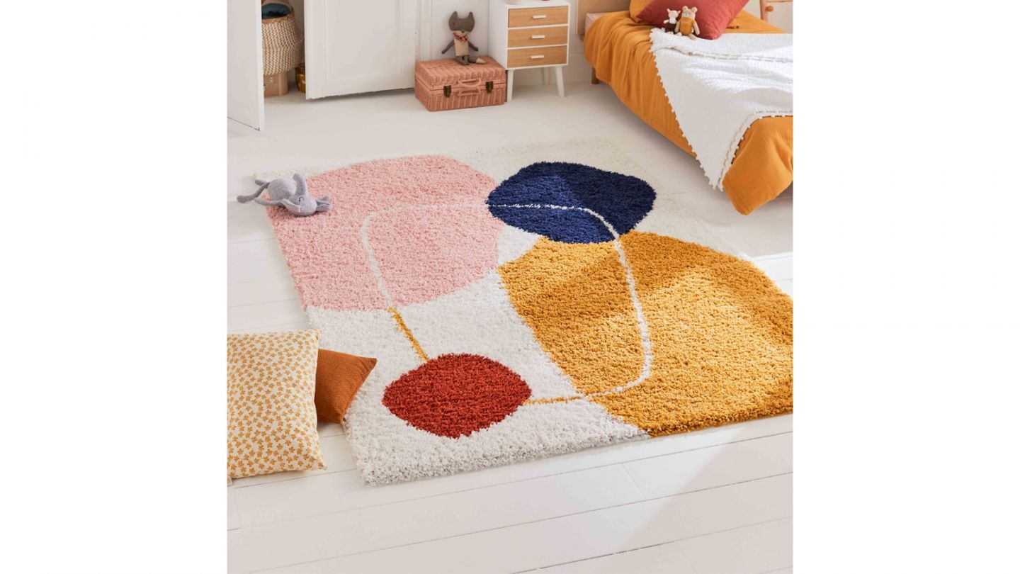 Tapis shaggy AQUARELLE 128 multi 160x230cm - Hauteur fil 30 mm - Denstité 1800 gr/m2 - 100% polypropylène