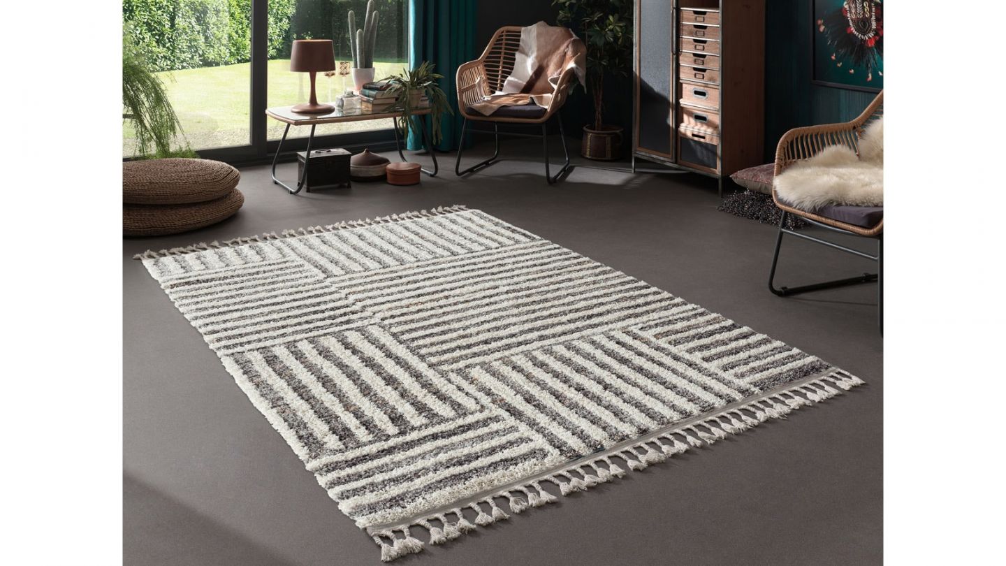 Tapis HONORE 412 gris - 80x150cm - 100% polyester - hauteur fil 20mm - 2500gr/m2 - tissé à la machine