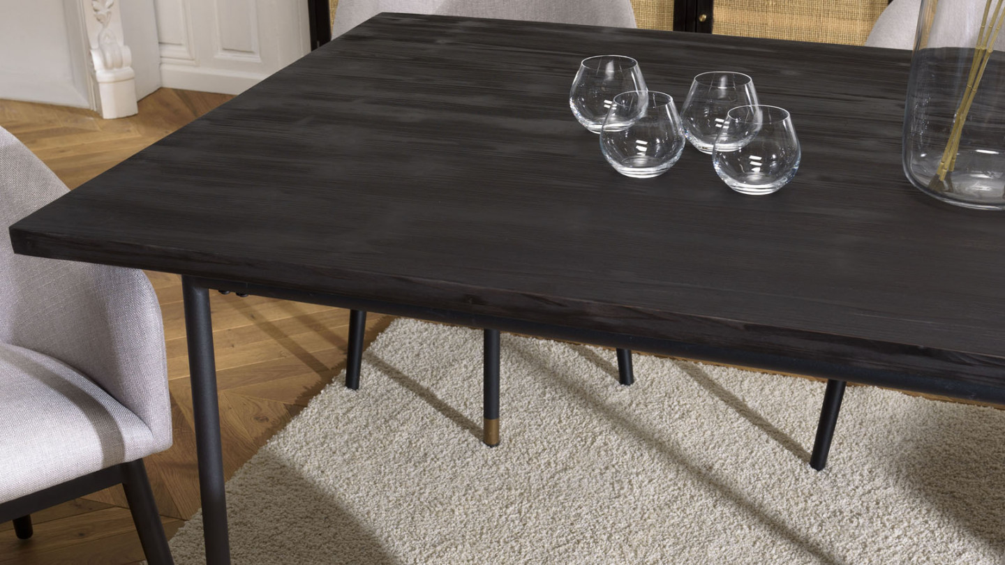 Table à manger noire 200x100cm pin vieilli