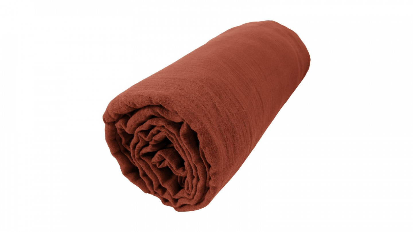 DRAP HOUSSE 180x200CM 100% GAZE DE COTON TERRACOTTA