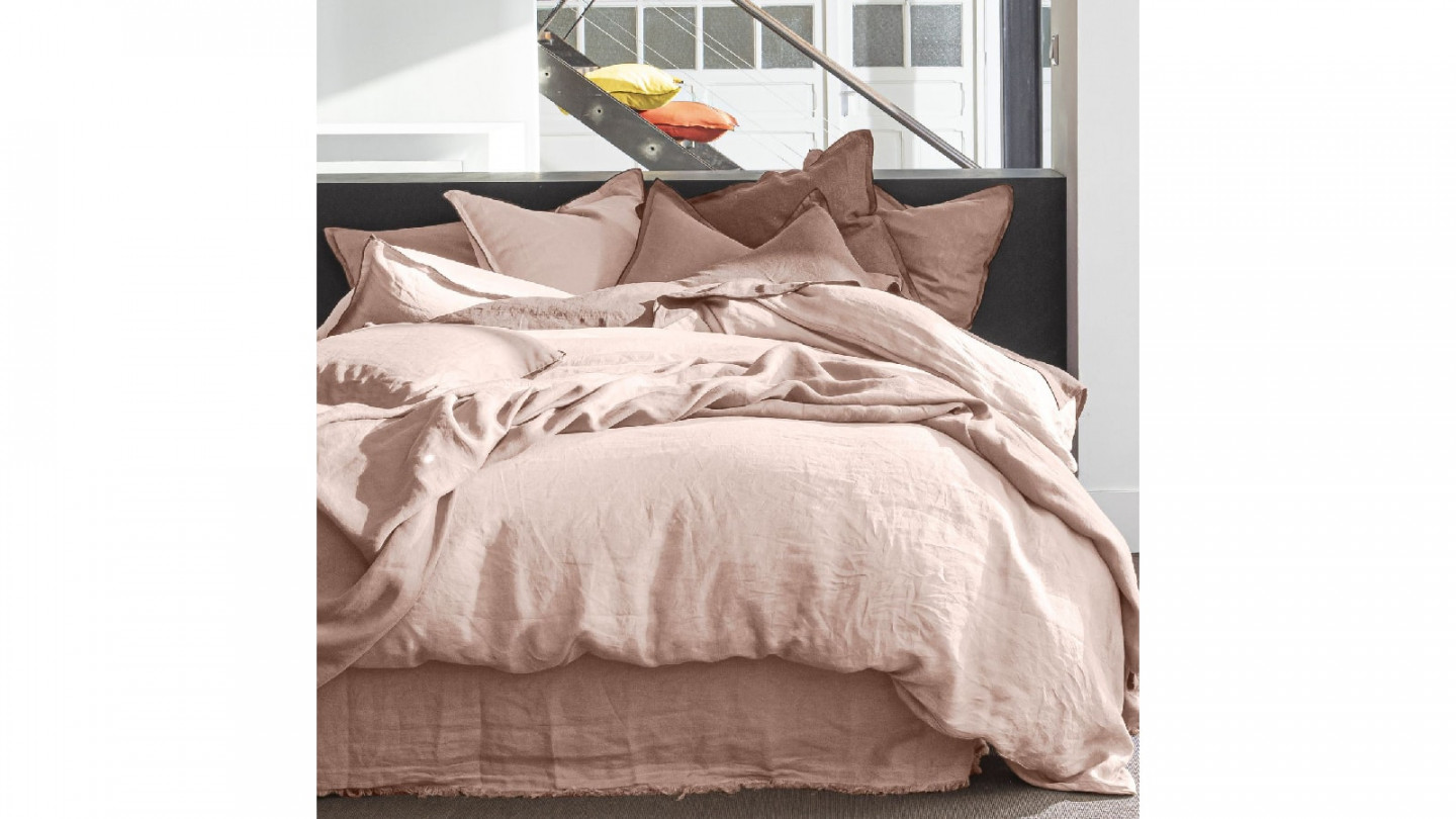 HOUSSE DE COUETTE 240X220CM 100% LIN LAVÉ ROSE NUDE