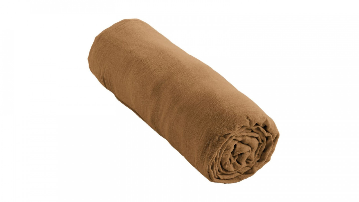 DRAP HOUSSE 90X190CM 100% GAZE DE COTON CAMEL