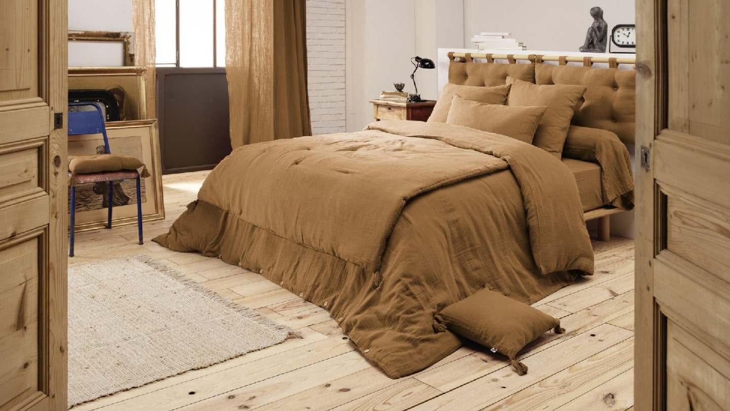 HOUSSE DE COUETTE 260X240CM 100% GAZE DE COTON CAMEL