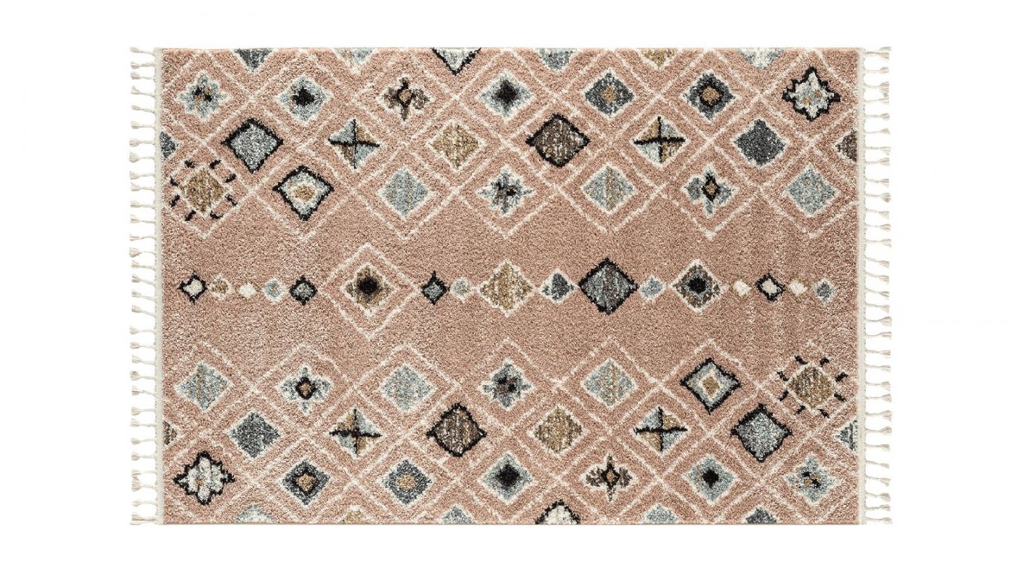 Tapis berbère rose motifs losange 80 x 150 cm - Stella