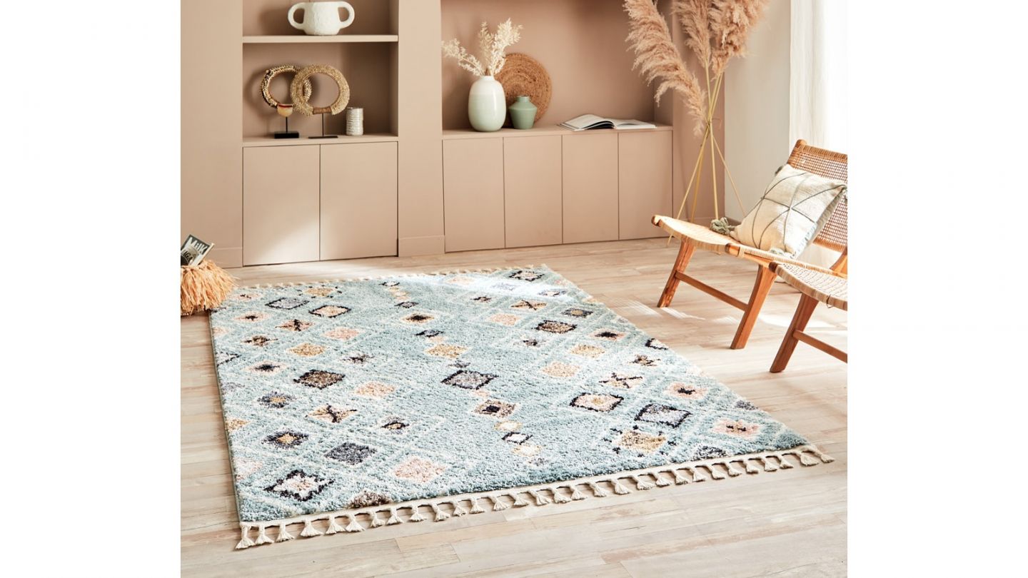 Tapis berbère bleu motifs losange 80 x 150 cm - Stella