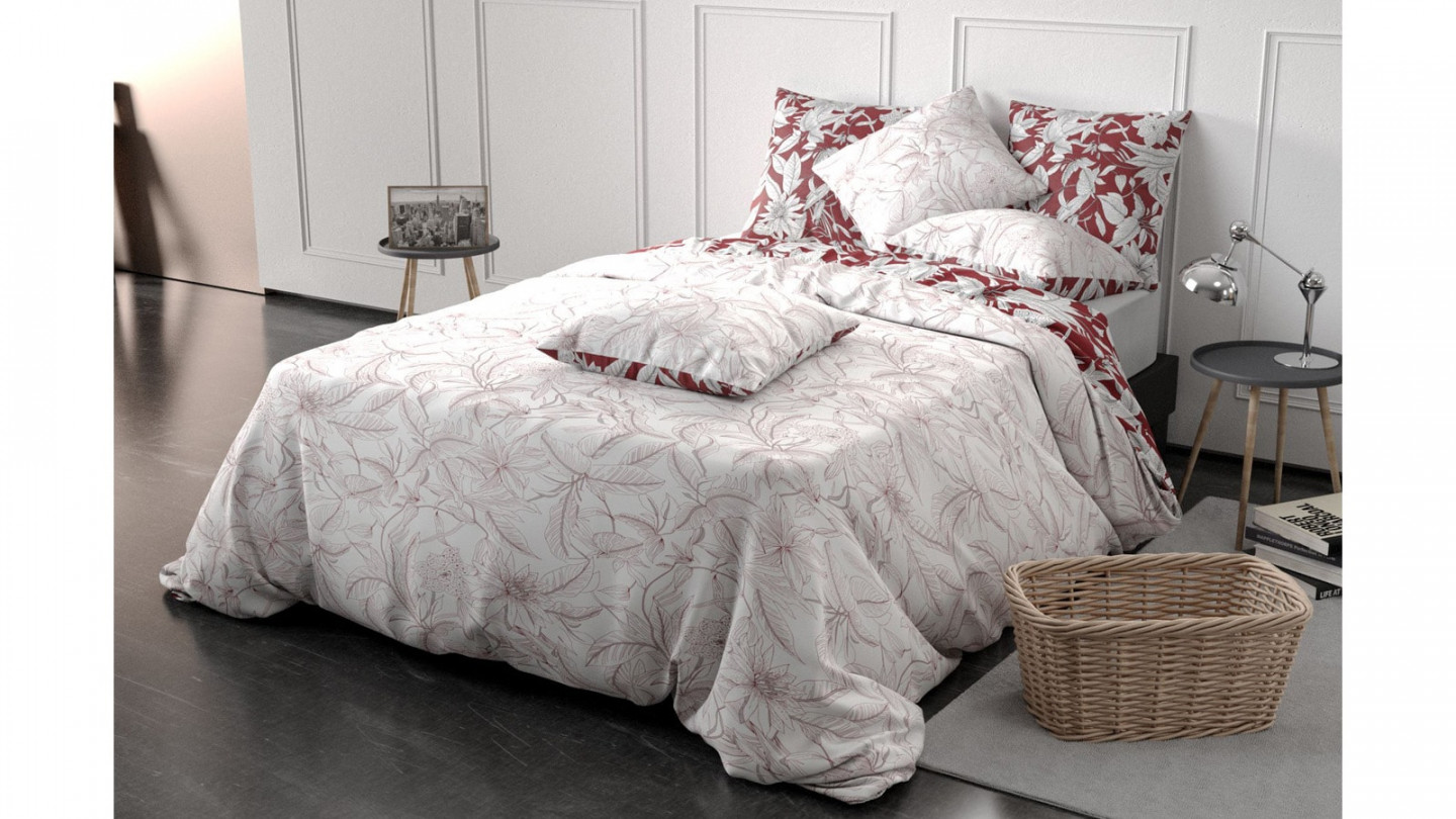 Parure de couette en percale coton - 71 fils/cm² - 240x220cm - Bonheur reversible