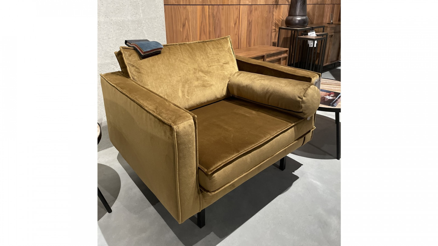 Fauteuil en velours jaune miel - Collection Rodeo - BePureHome