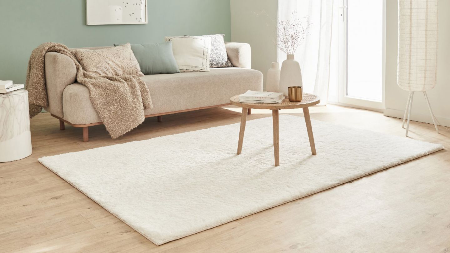 Tapis à poils longs uni blanc 67x90 cm - Oslo