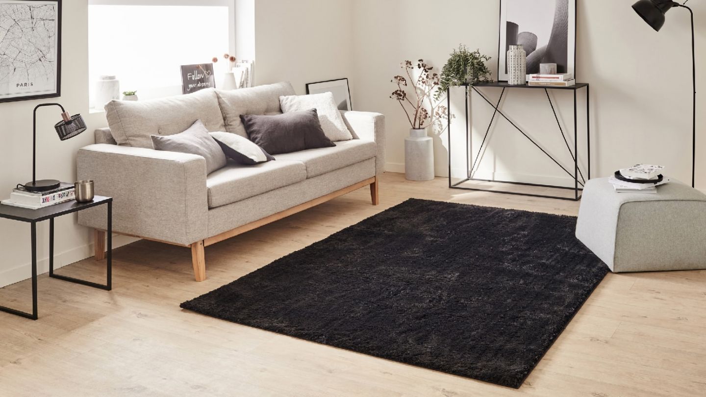 Tapis à poils longs uni noir 67x180 cm - Oslo