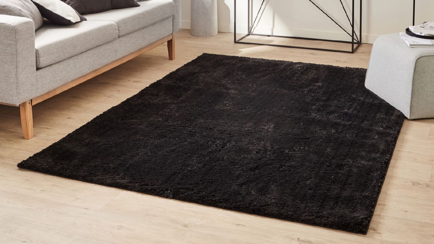 Tapis à poils longs uni noir 67x90 cm - Oslo