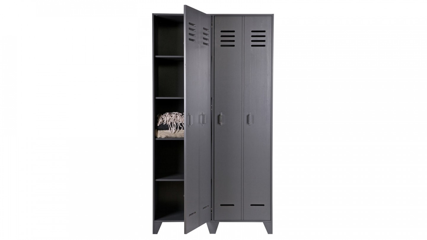 Vestiaire 2 portes droites en pin anthracite – Collection Stijn