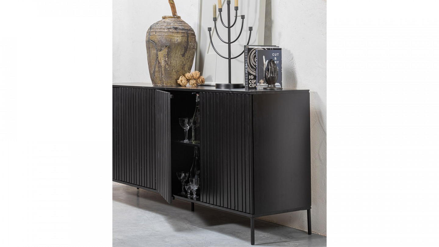 Buffet en pin noir 200 cm - Gravure - Woood