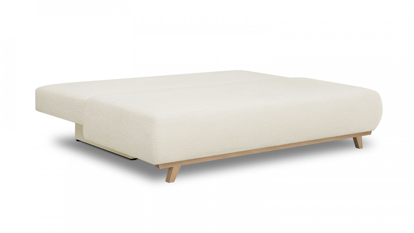 Canapé convertible 3 places avec coffre de rangement en tissu bouclette beige - Laria