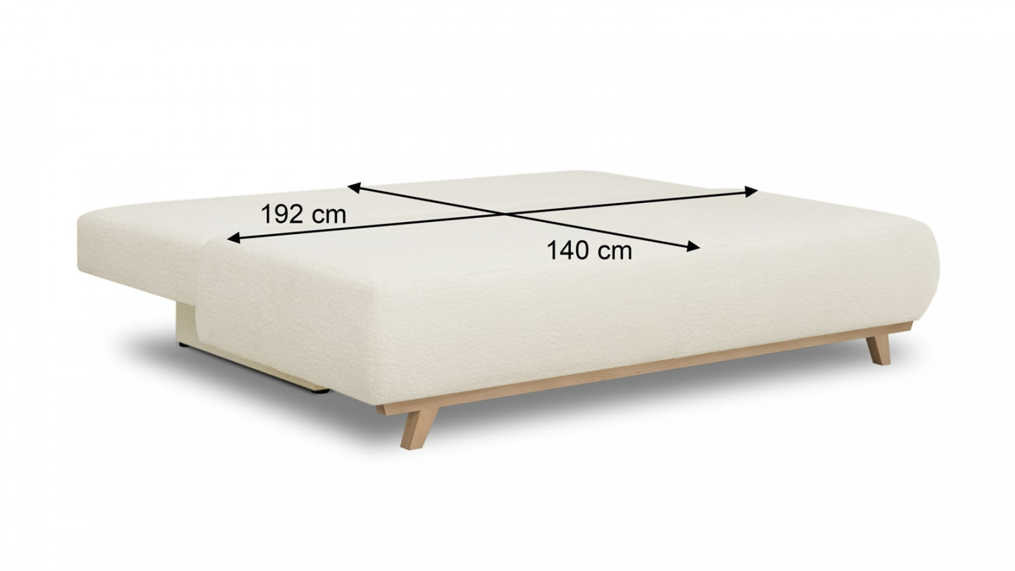 Canapé convertible 3 places avec coffre de rangement en tissu bouclette beige - Laria