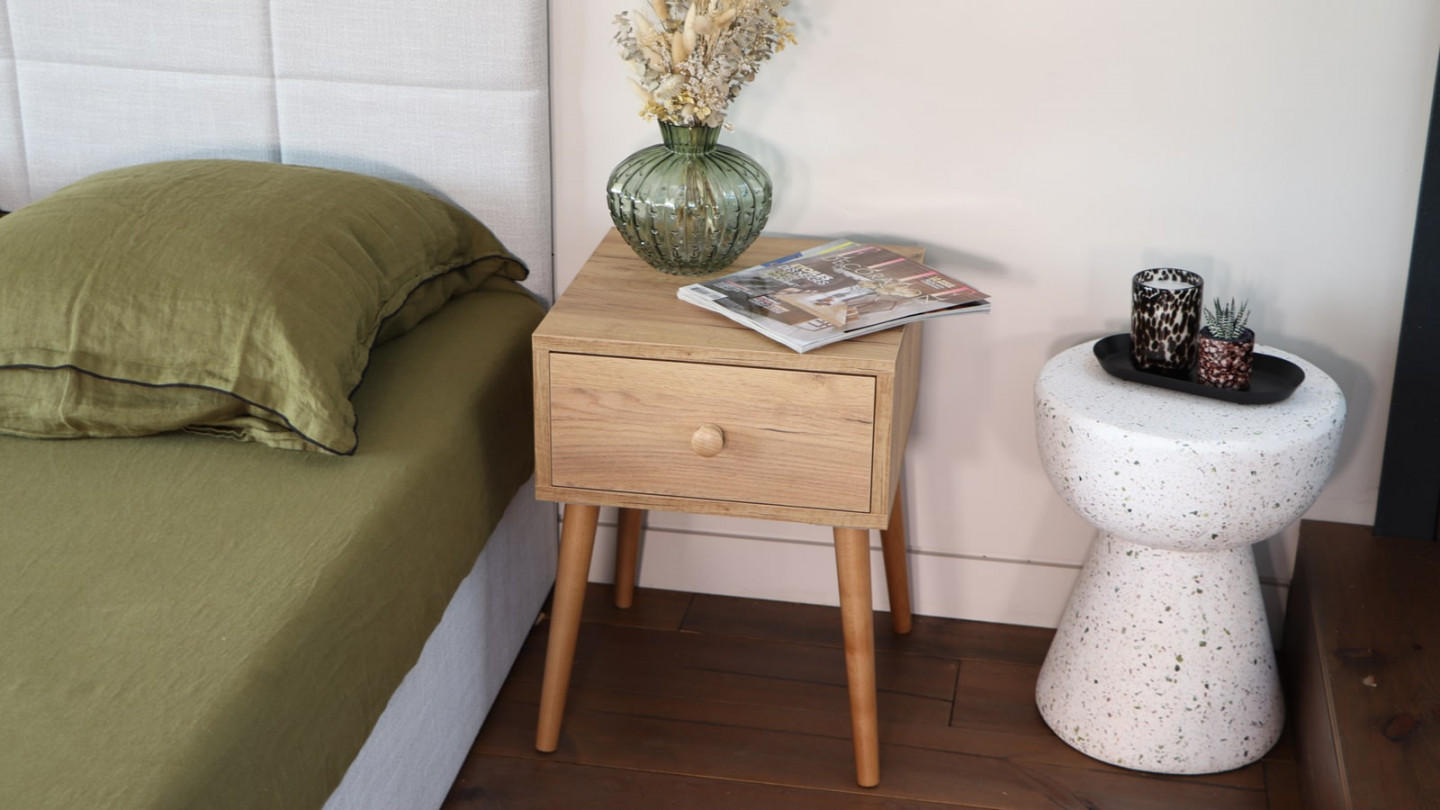 Table de chevet en bois avec 1 tiroir - Paco