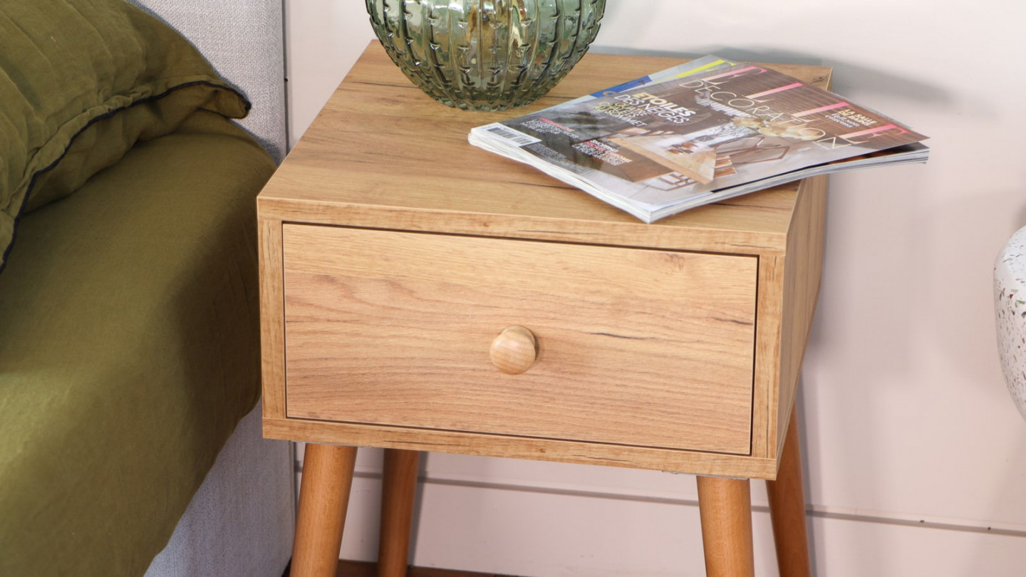 Table de chevet en bois avec 1 tiroir - Paco