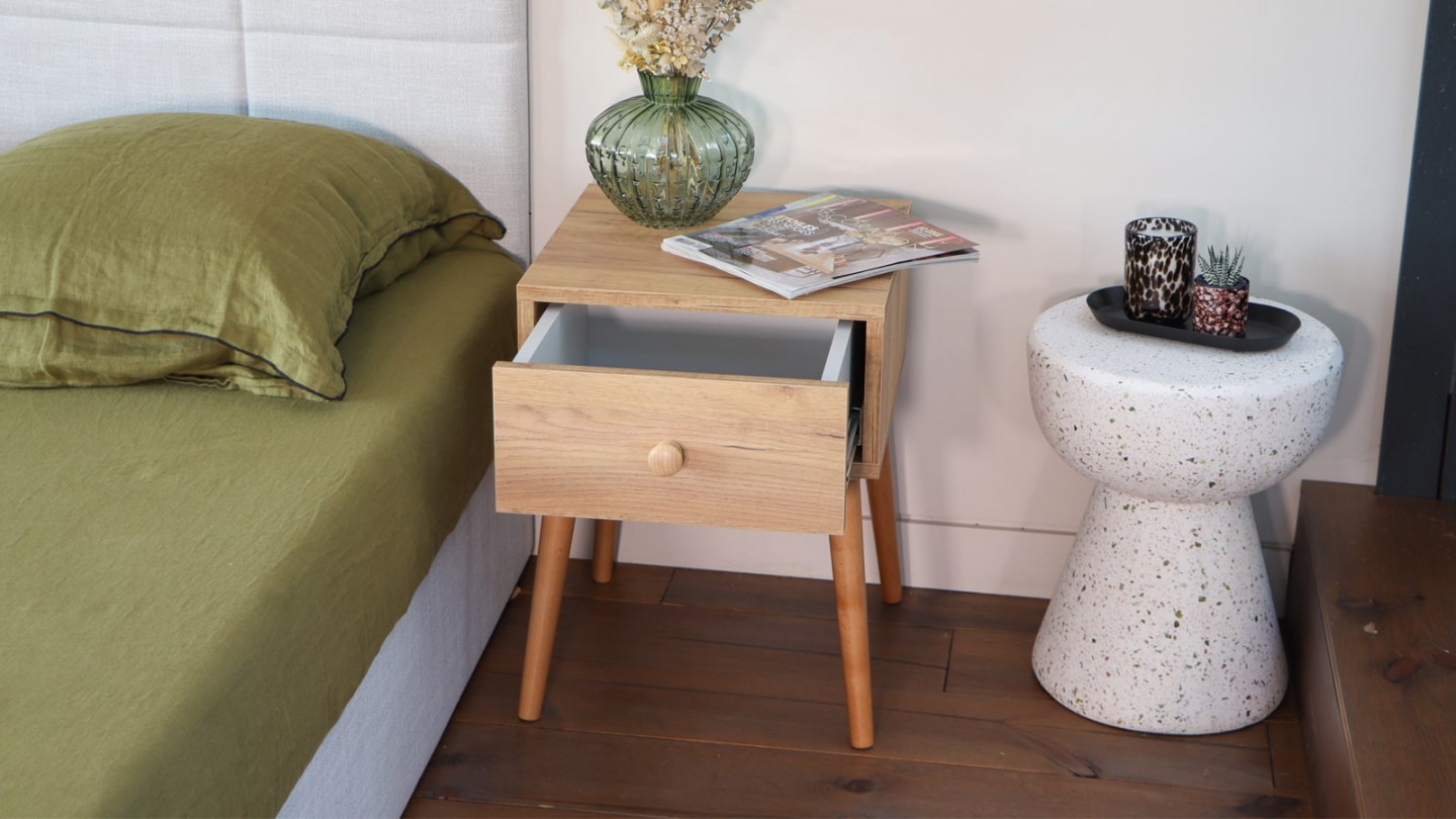 Table de chevet en bois avec 1 tiroir - Paco